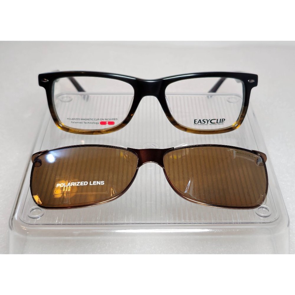Brown Amber EasyClip Polarized Eyeglasses Matte Shiny Unisex Small 50-17-135 NWT